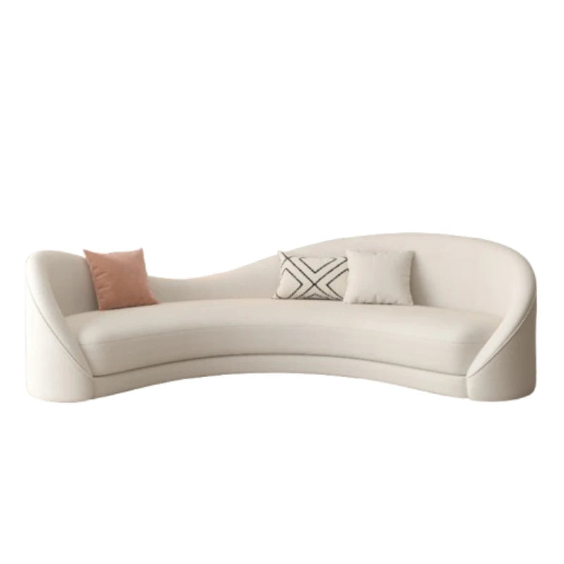 Modernes Rundsofa – Weißes Designer Sofa mit Flockstoff, L-Form