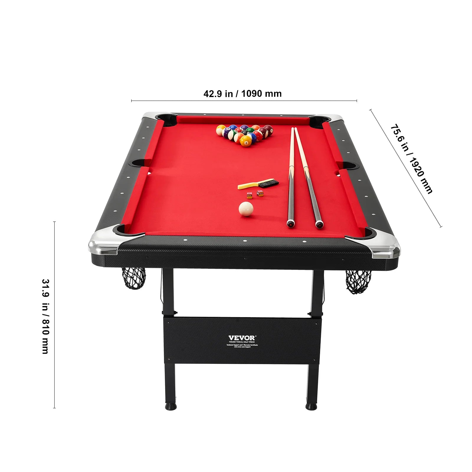 Faltbarer Billardtisch mit Zubehör – 6,3 ft oder 7 ft, platzsparend