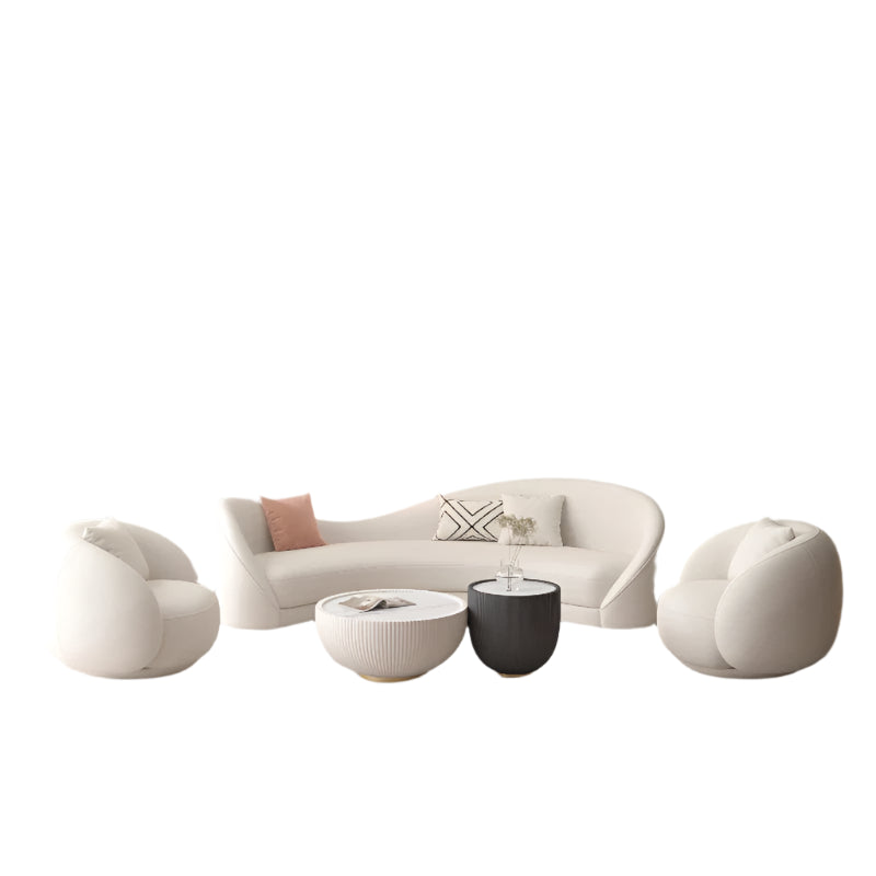 Modernes Rundsofa – Weißes Designer Sofa mit Flockstoff, L-Form